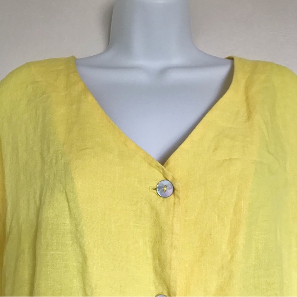 bryn WALKER Button Front Relaxed Linen Lagenlook Duster Jacket Yellow Medium - Picture 3 of 12
